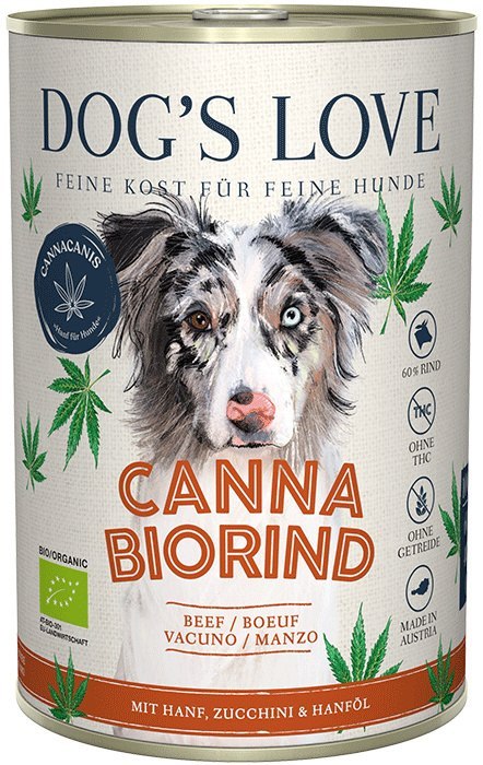 DOG'S LOVE Canna Canis Bio Rind - ekologiczna wołowina z konopiami, cukinią i olejem konopnym (400g) 6szt.