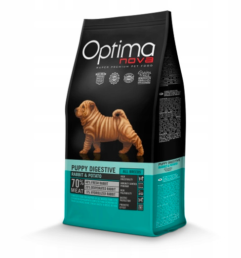Optimanova Puppy Digestive Rabbit & Potato – karma bezglutenowa lekkostrawna dla szczeniąt wszystkich ras 2 kg